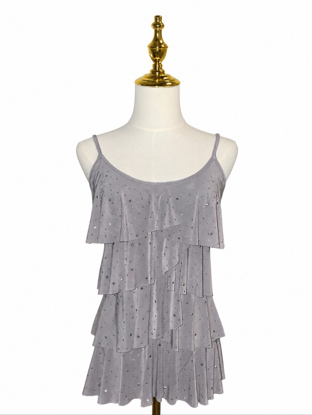 INC International Concepts Gray Rhinestone Tiered Ruffle Cami Top - Size Small